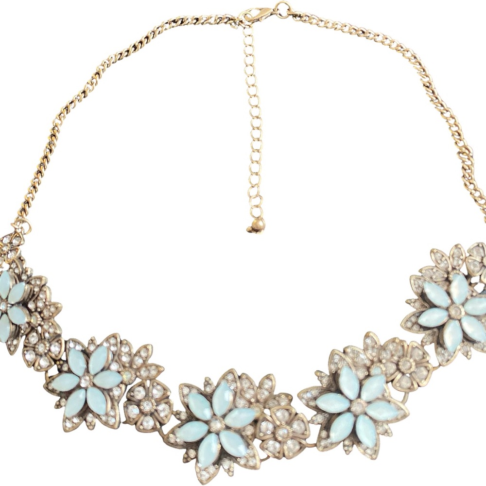 Vintage inspired floral blue and bronze necklace